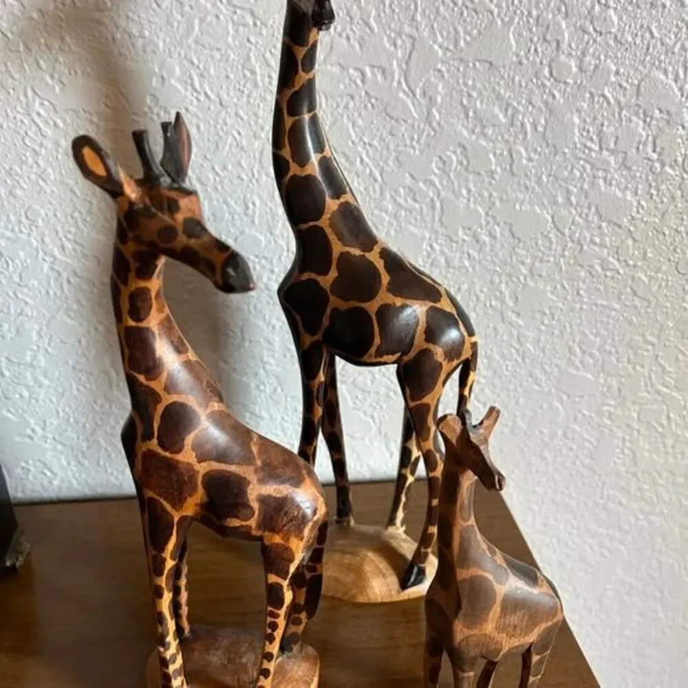 Vintage Hand Carved Wooden Giraffe Figurines Kenya Lot of 3